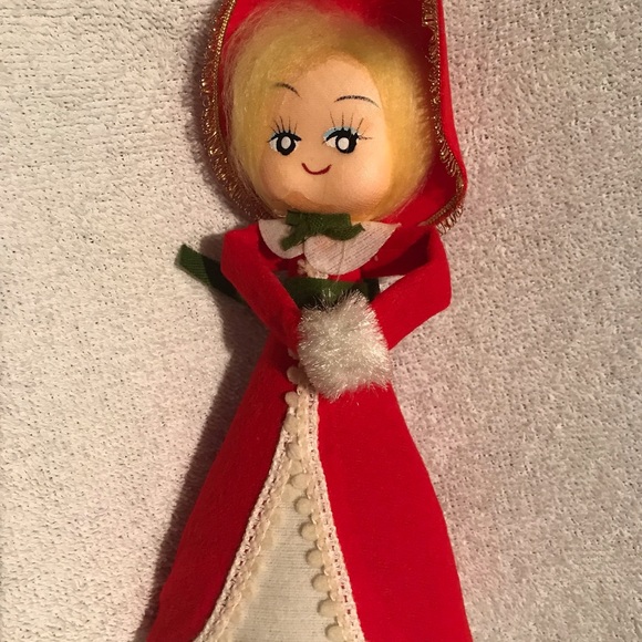 Vintage Rene D Lyon Christmas Caroler Tree Topper Red Felt - Picture 7 of 7